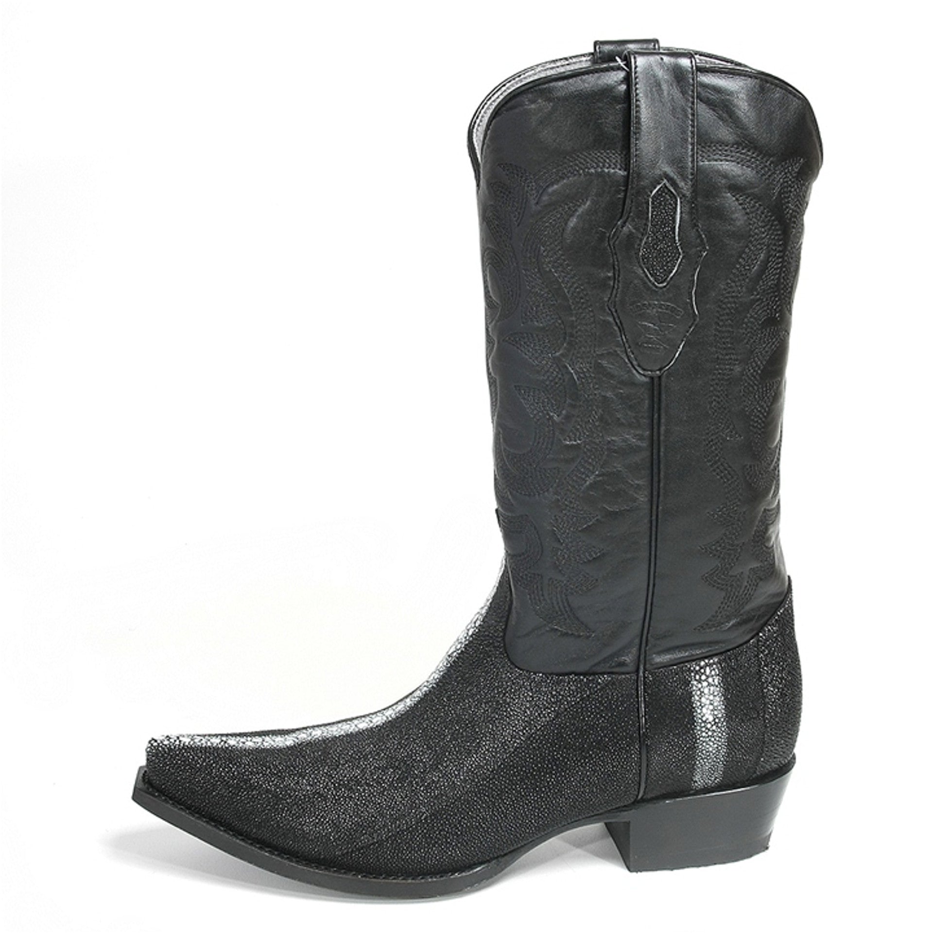 Los Altos Men's Black Stingray with Full Rowstone Finish Snip Toe Boots 3   - from alligatorwarehouse.com