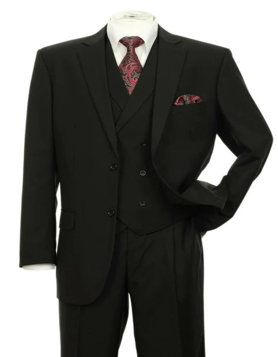 Pleated Suit - Mens Suits With Pleated Pant - Regular Fit Suit - Black Suit