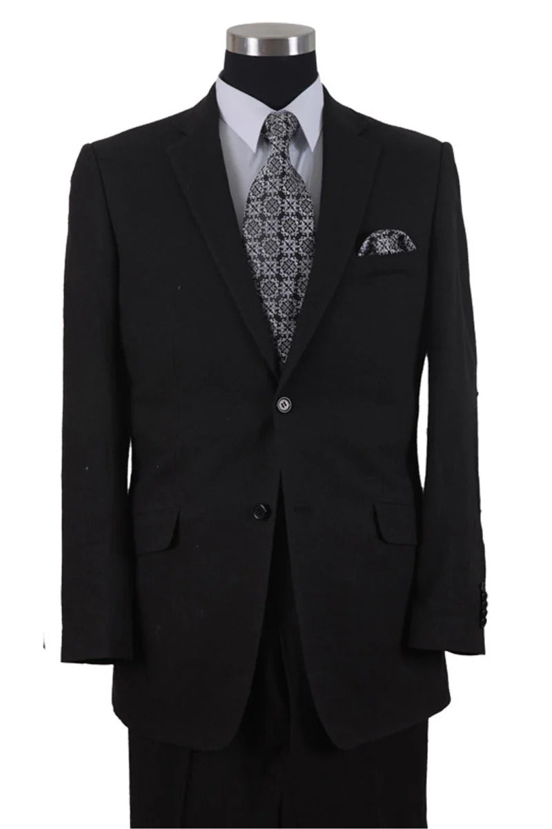 Mens 2 Button 100% Linen Black Suit with elbow side vents patches in black