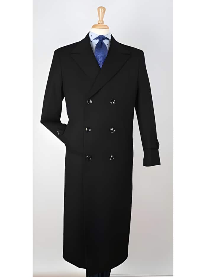Center Vent 100% Wool Gabardine Double Breasted Black Top Overcoat 1   - from alligatorwarehouse.com