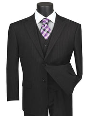 Pleated?ÿDress?ÿMen?ÿSuits - Mens Classic Fit Vested Banker Black Pinstripe Suit