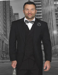 Pleated?ÿDress?ÿMen?ÿSuits - Men's Designer Classic Fit Pleated Pant Wool Double Breasted Black Suit