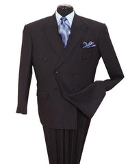 Pleated?ÿDress?ÿMen?ÿSuits - Mens Classic Double Breasted Smooth Pinstripe Black Suit