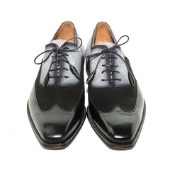 Men Black and Grey Suede Wing Tip Oxford By Mezlan Made In Spain Brand