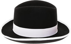 Gangster 100% Austrailian Wool Crushable Mens Fedora Hat - Removable Feather Gangster Black/White Mens Fedora Hat