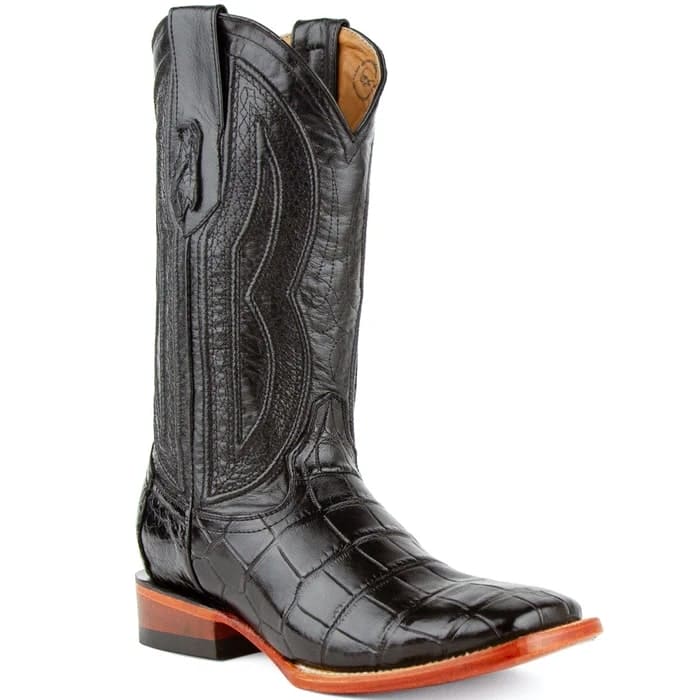 Ferinni Boot - Mens Dress Cowboy Boot  - Ferrini Men's Stallion Alligator Belly Boots Square Toe Black in Black Ferinni Boot - Mens Dress Cowboy Boot  - Ferrini Men's Stallion Alligator Belly Boots Square Toe Black in Black