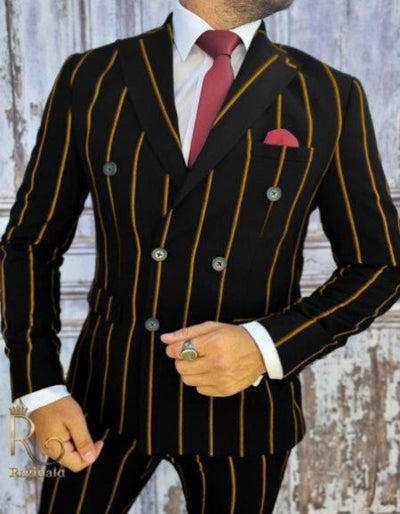 Mens Double Breasted Gangster Six Button Suit in Black 3 Bold-40  - from alligatorwarehouse.com