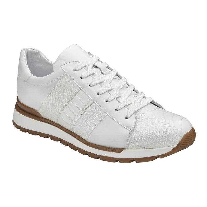 Men's Belvedere Blake Calf & Ostrich Leg Dress Sneaker in White 2 MEN 33629 WHITE-M-10  - from alligatorwarehouse.com