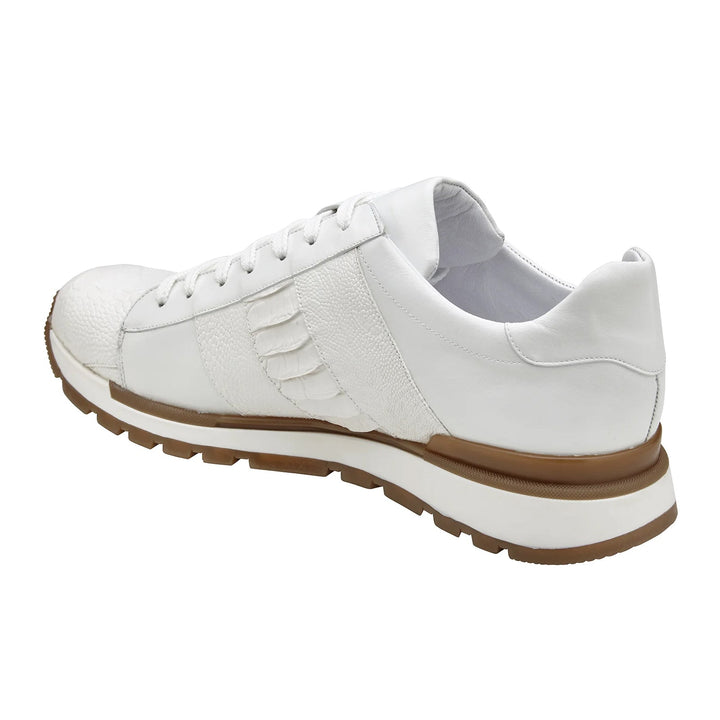 Men's Belvedere Blake Calf & Ostrich Leg Dress Sneaker in White 4 MEN 33629 WHITE-M-10  - from alligatorwarehouse.com