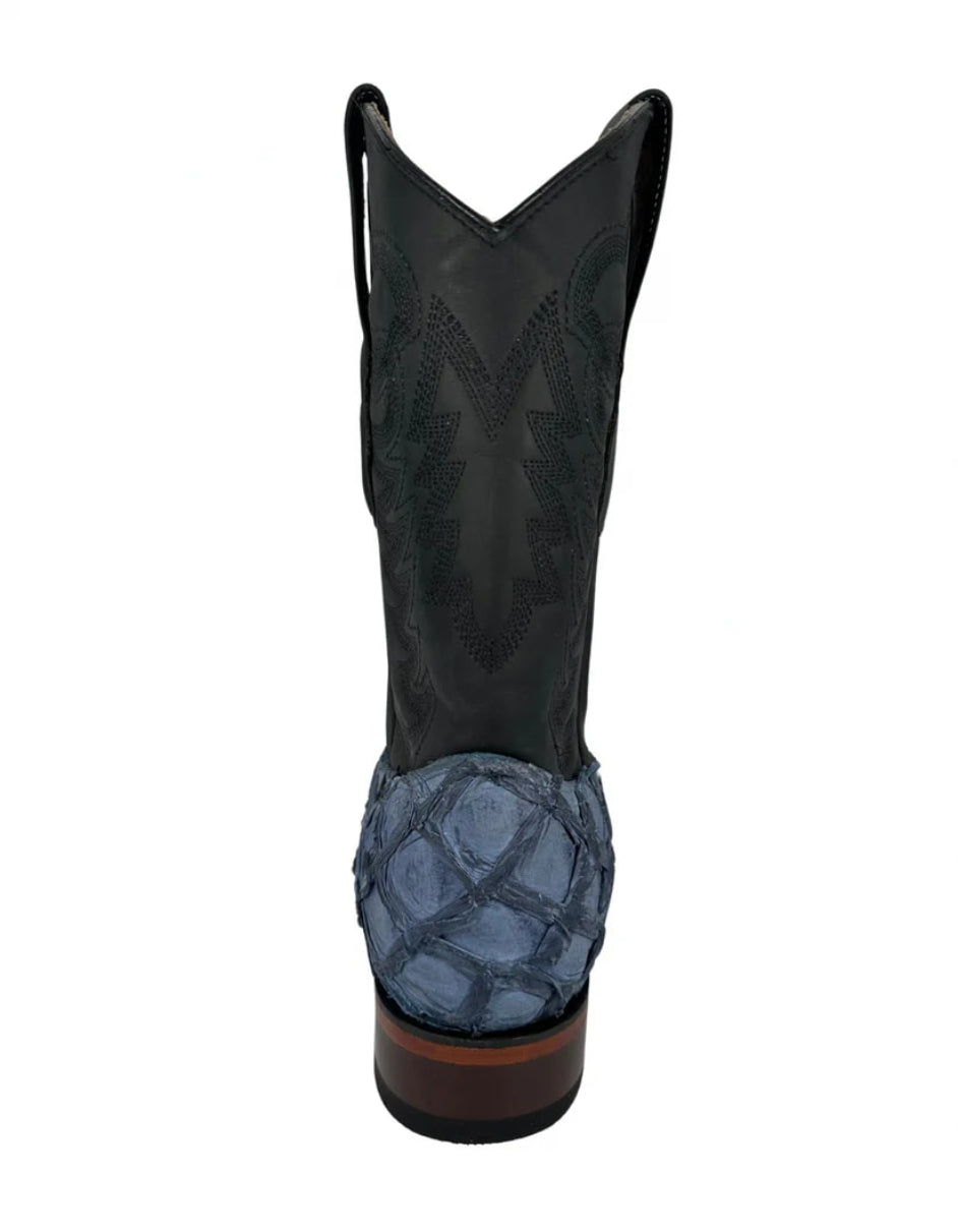 Los Altos Men's Blue Jeans Genuine Pirarucu Wide Square Toe Boot 2   - from alligatorwarehouse.com