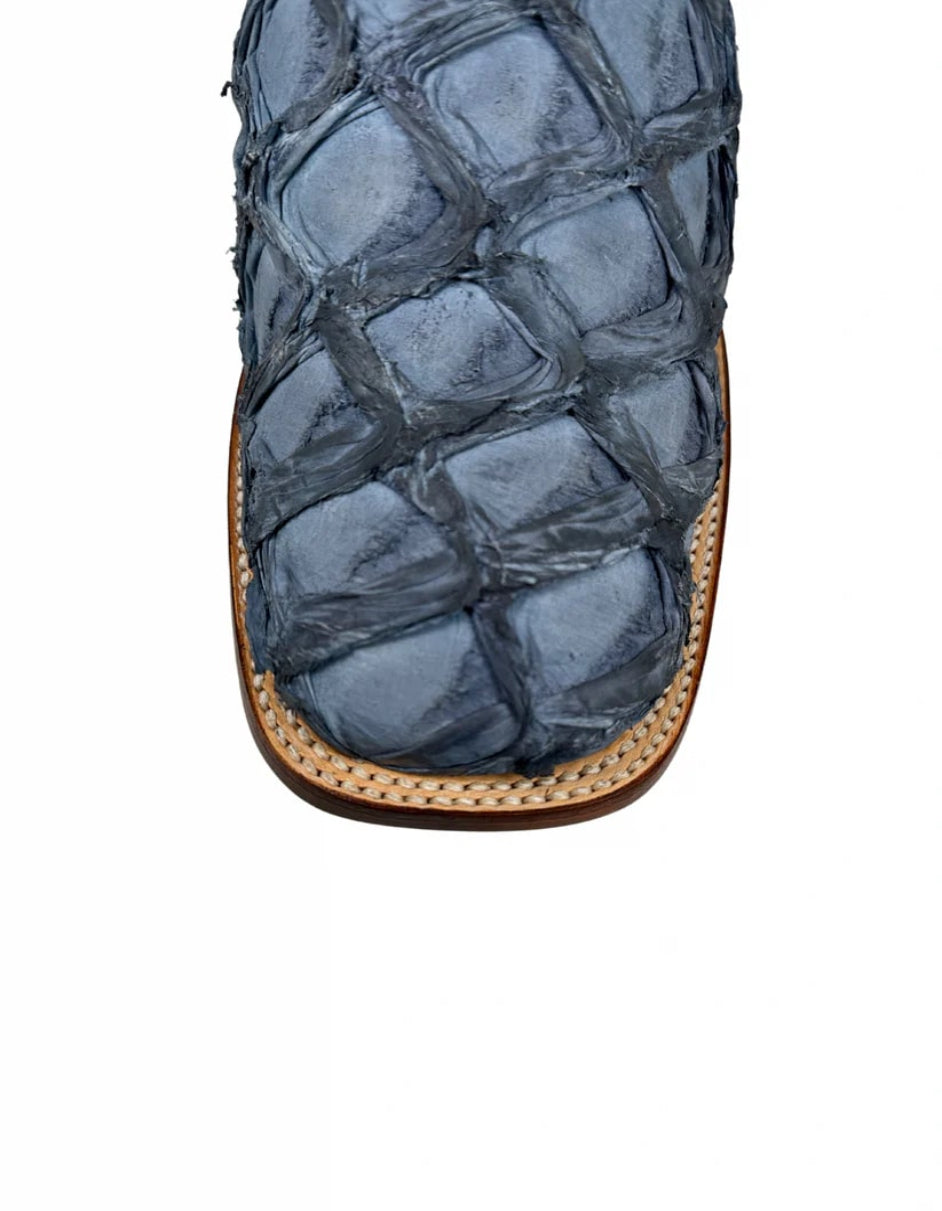 Los Altos Men's Blue Jeans Genuine Pirarucu Wide Square Toe Boot 4   - from alligatorwarehouse.com