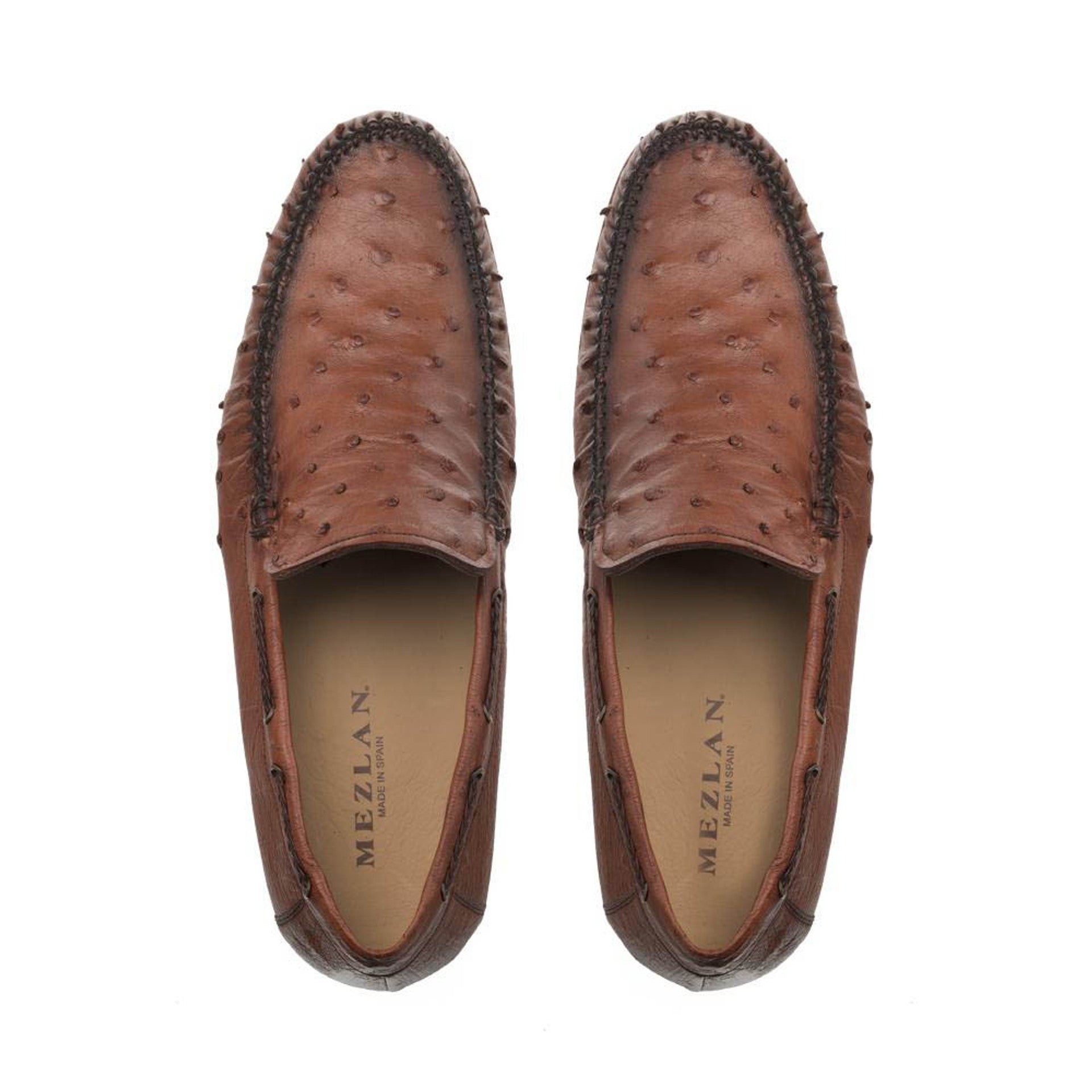 Brandy Genuine Ostrich Dress Moccasin By Mezlan Made In Spain Brand 2   - from alligatorwarehouse.com
