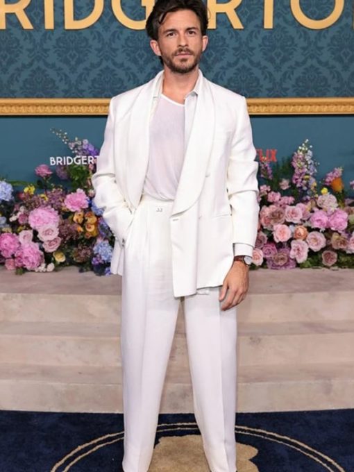 Bridgerton Premiere Jonathan Bailey White Suit 4   - from alligatorwarehouse.com