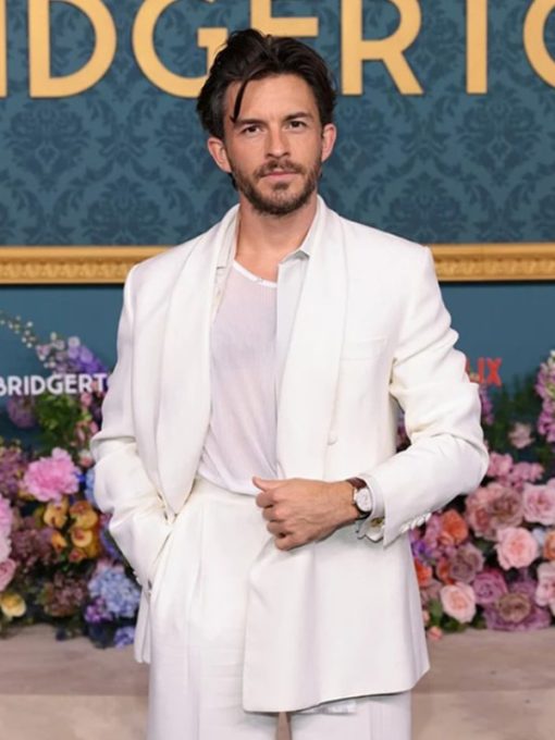 Bridgerton Premiere Jonathan Bailey White Suit 2   - from alligatorwarehouse.com