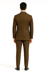 Mens Brown Pinstripe Double-Breasted Suit – Classic 6-Button Business and Vintage Style