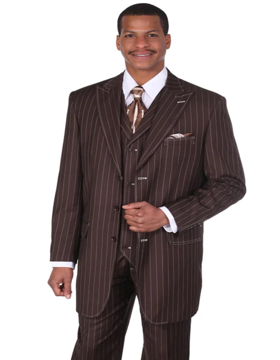 1920s Mens Suit - 1920s Mens Outfit - 1920s costume Bold Pinstripe Brown Suit