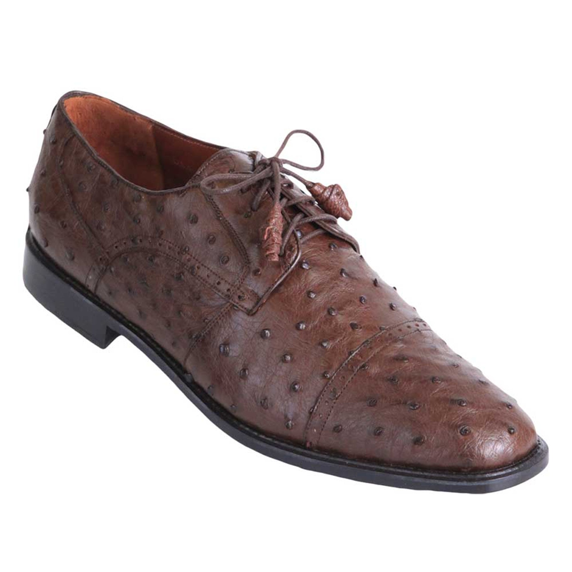 Los Altos Brown Full Quill Ostrich Cap Toe Men’s Lace Up Shoes 1   - from alligatorwarehouse.com