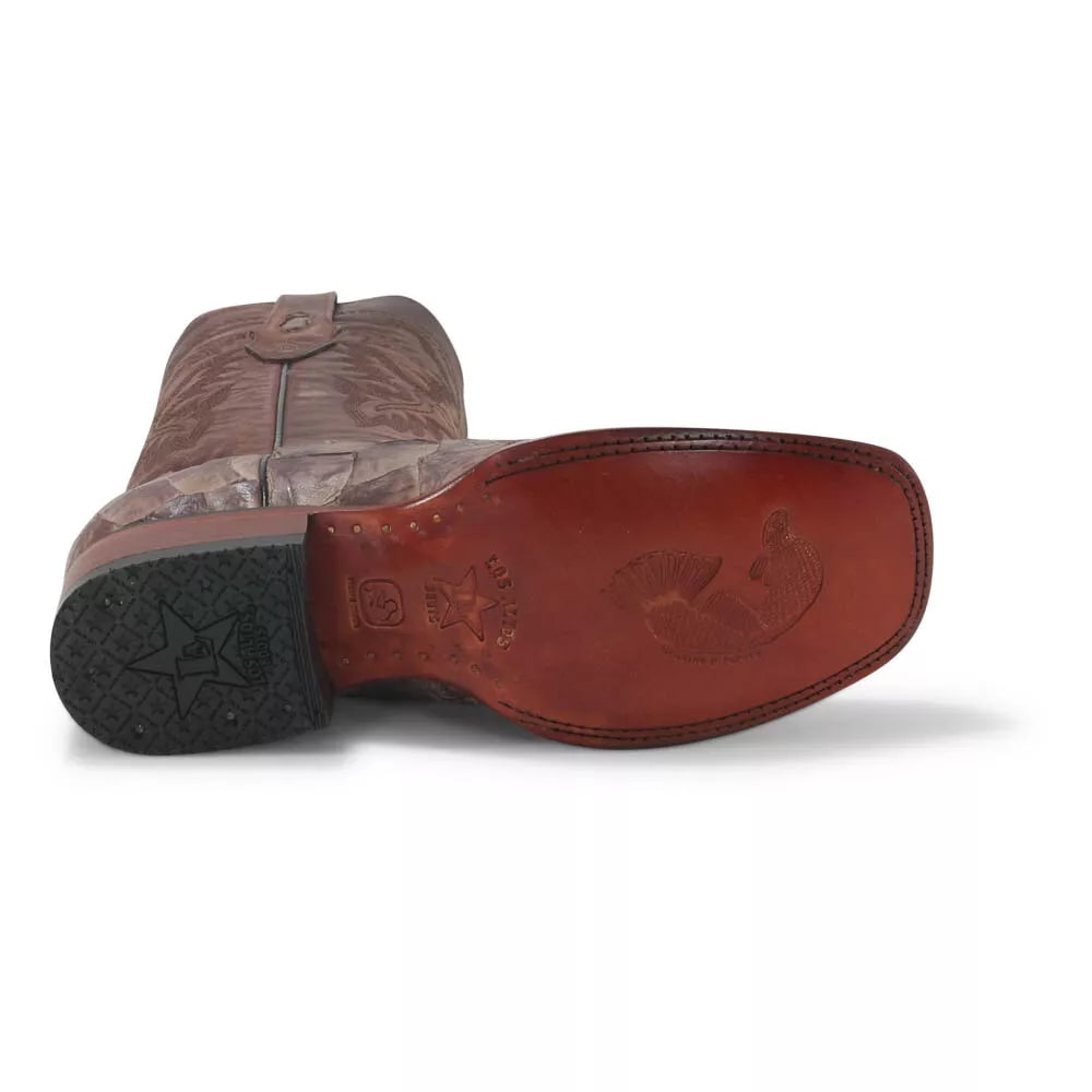 Los Altos Brown Matte Pirarucu Square Toe Boots 3   - from alligatorwarehouse.com