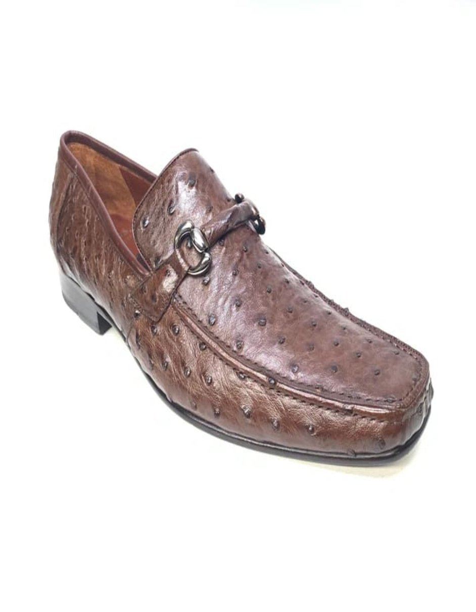 Los Altos Men's Brown Ostrich Quill Buckled Dress Loafers Los Altos Men's Brown Ostrich Quill Buckled Dress Loafers
