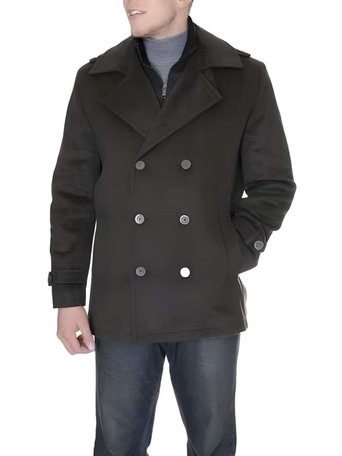 Double Breasted Six Button Herringbone Brown Designer men's Wool Peacoat Sale 1   - from alligatorwarehouse.com
