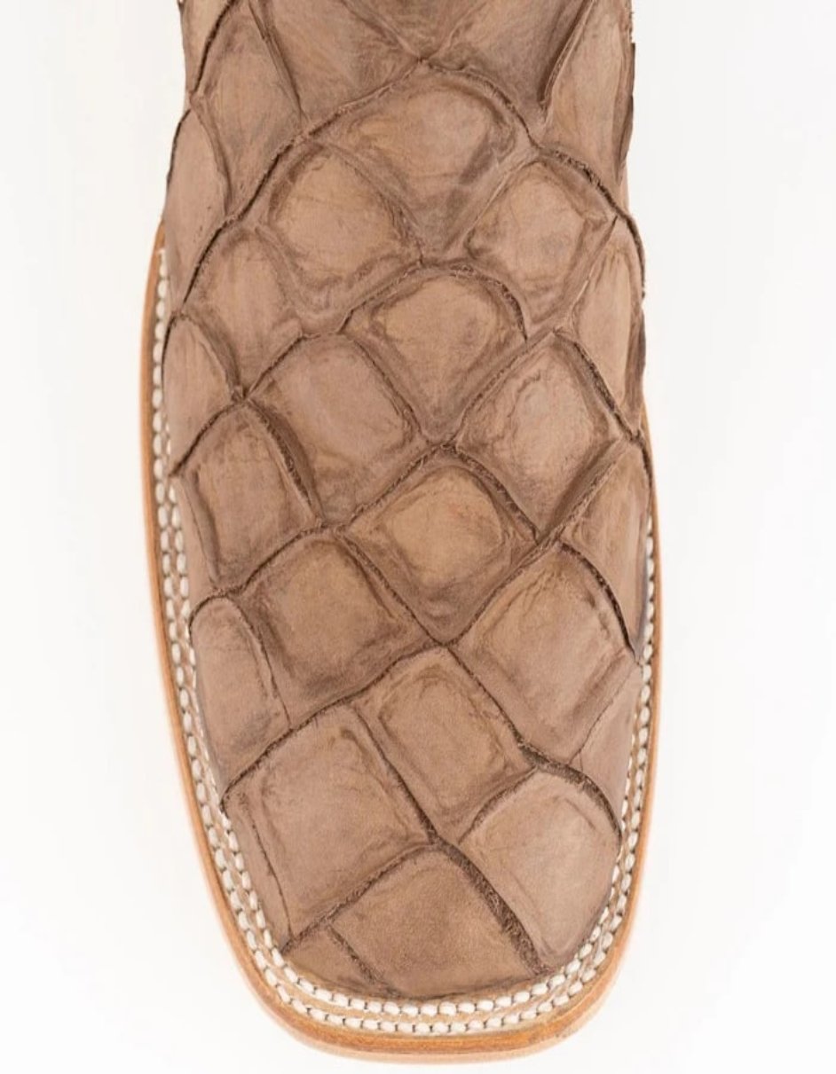 Ferrini Bronco Men's Print Pirarucu Fish Square Toe Boots Handcrafted Brown 2 43393-10-080-D  - from alligatorwarehouse.com