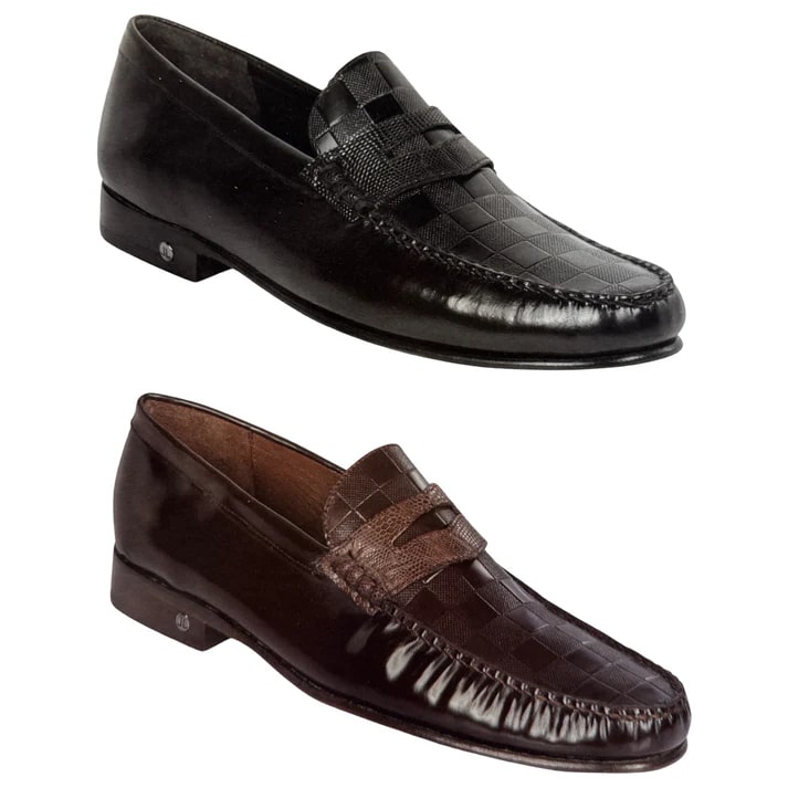 Lombardy Men's Checkered Calfskin Lizard Loafers