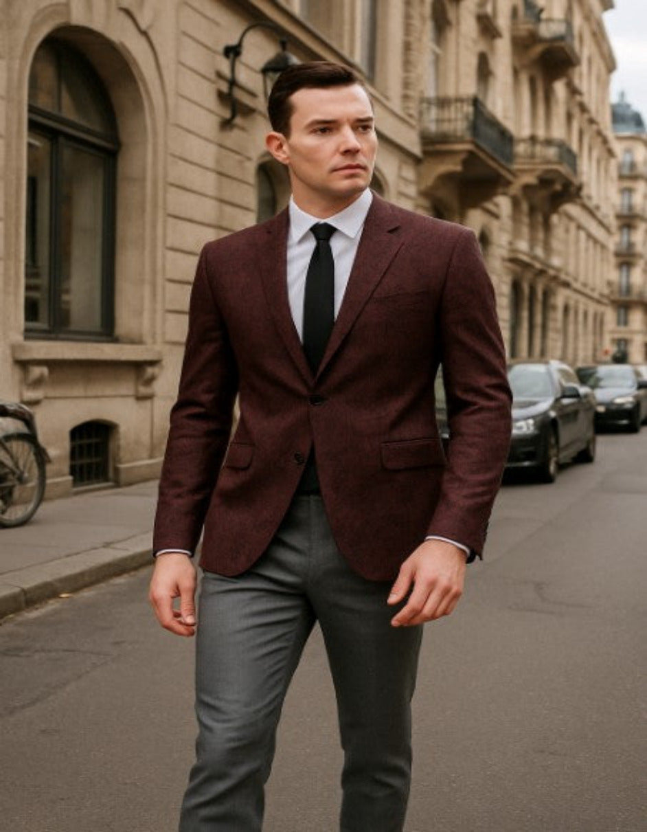 Mens Burgundy Paisley Tuxedo Blazer – Slim Fit Formal Dinner Jacket - Velvet Fabric - Slim Fitted 1   - from alligatorwarehouse.com