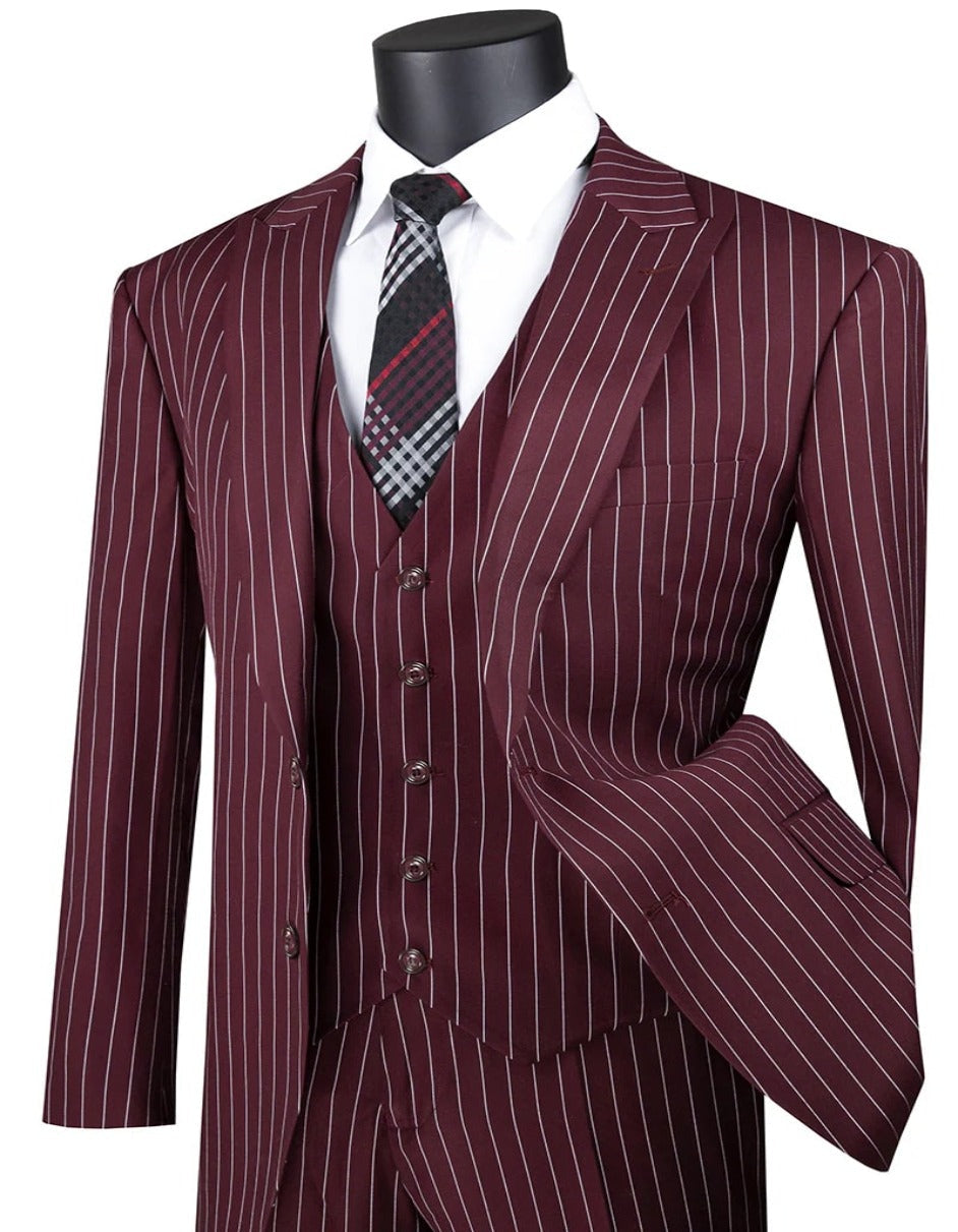 1920s Mens Suit - 1920s Mens Outfit - 1920s costume Bold Pinstripe Wide Suit in Burgundy