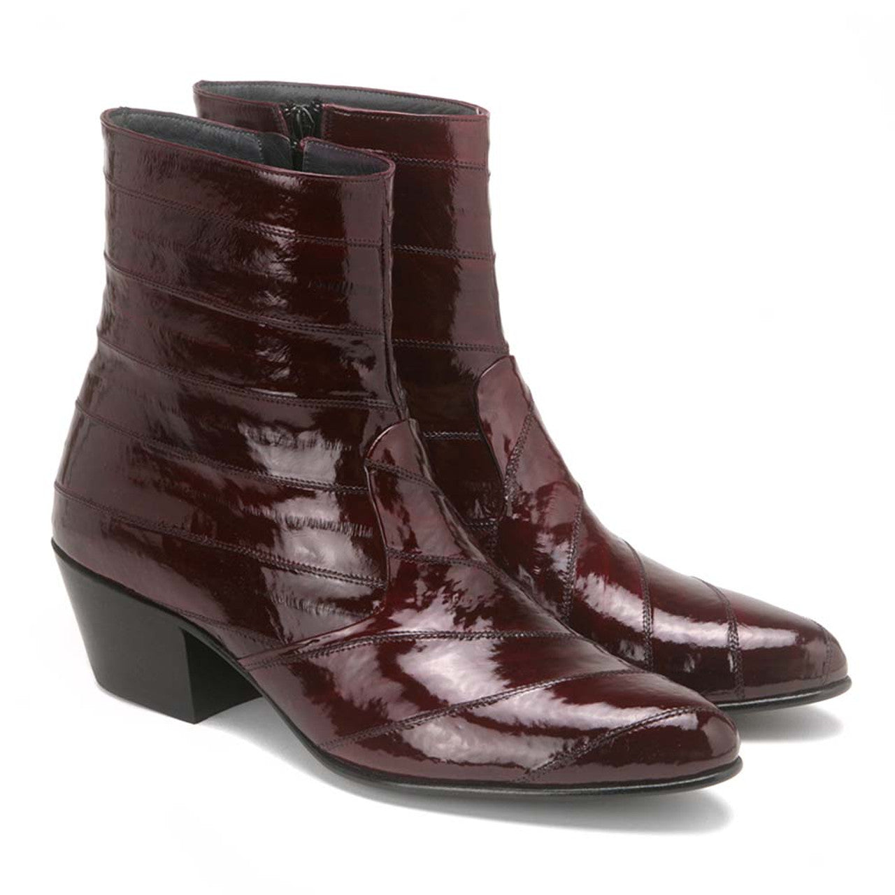 Los Altos Men’s Burgundy Genuine Eel Skin Leather Ankle Boots 1   - from alligatorwarehouse.com