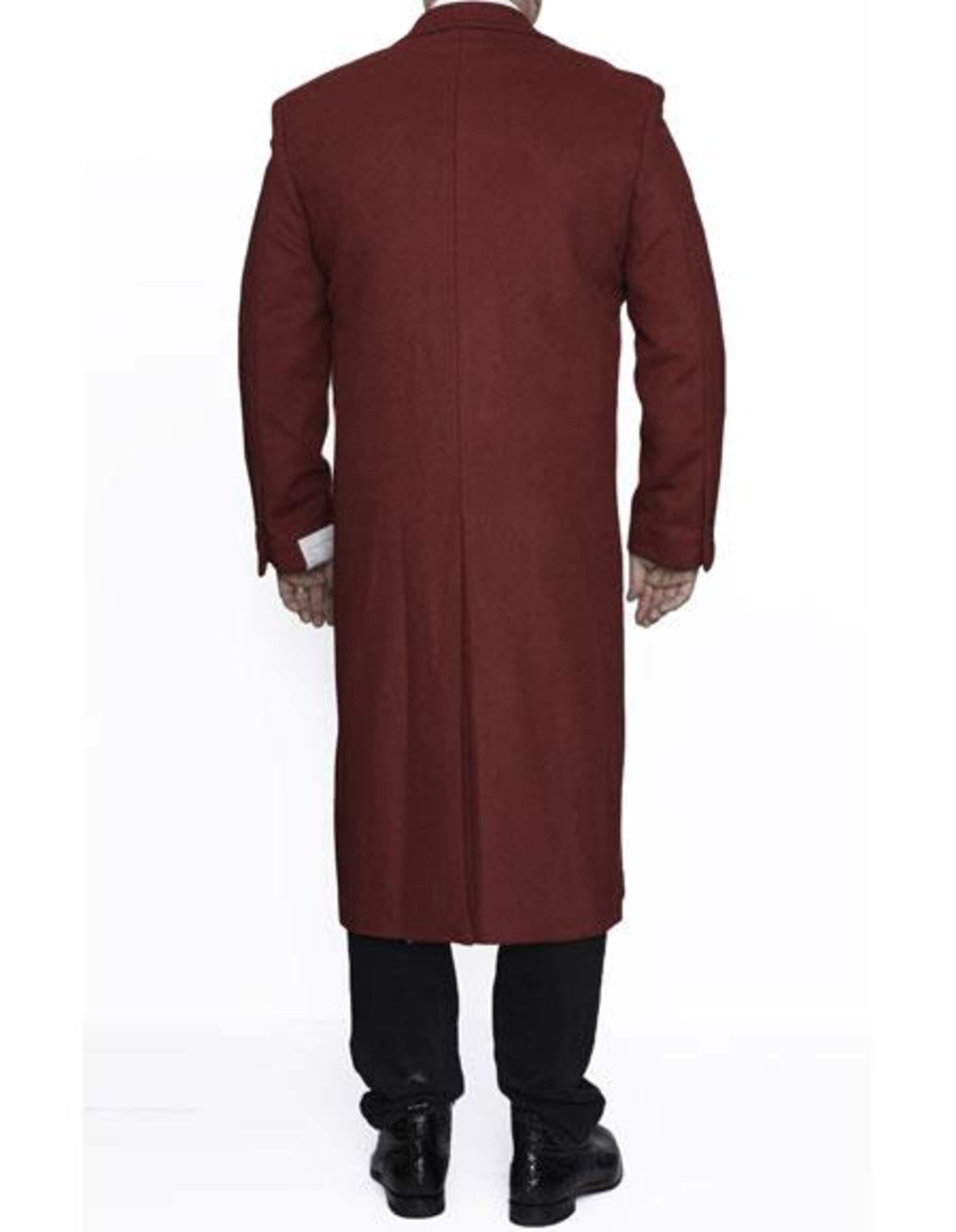 Mens Full Length Ankle length Top Coat / Wool Dress Burgundy Overcoat 3   - from alligatorwarehouse.com