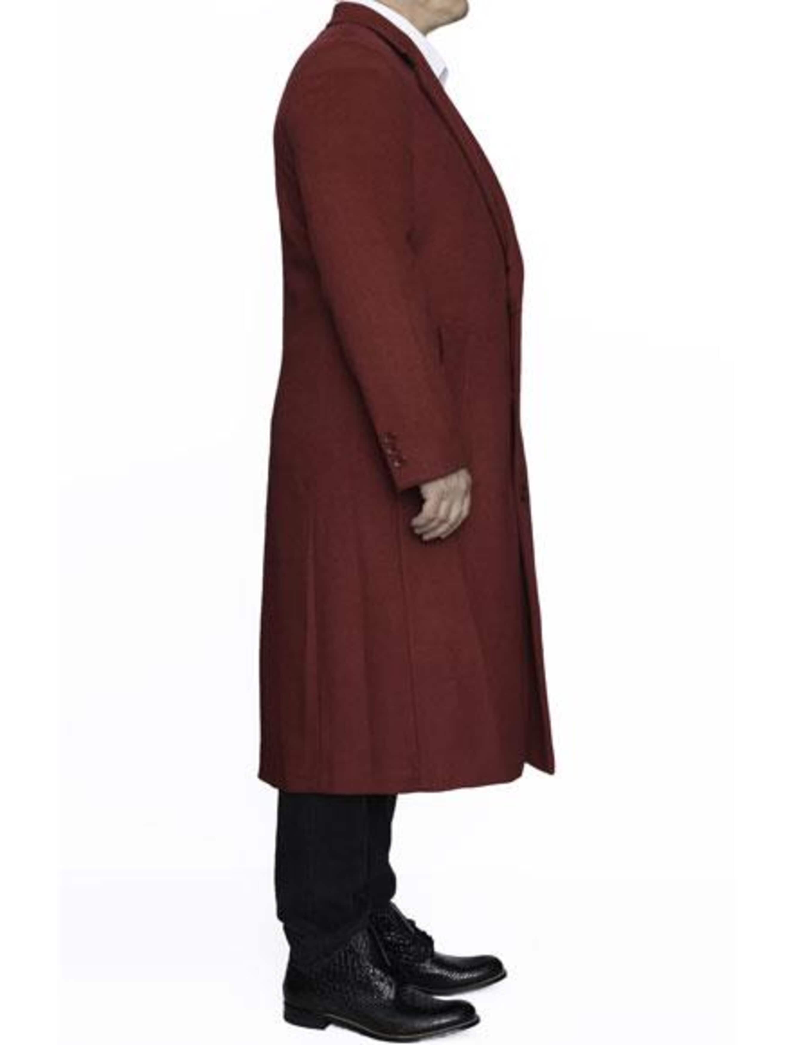 Mens Full Length Ankle length Top Coat / Wool Dress Burgundy Overcoat 2   - from alligatorwarehouse.com