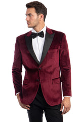 Men's Two Button Peak lapel Velvet Wedding & Prom Burgundy Jacket Prom Tuxedo