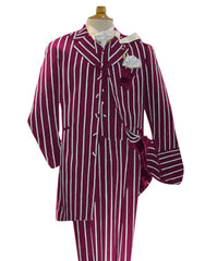 Burgundy and White Pinstripe - Gangster 1920s Pinstripe Suit - Mens Fashion Suit