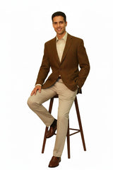 Mens Burnt Orange Harris Tweed Blazer – Classic Wool Check Pattern Formal and Casual Jacket in Brown Rustish Copper Color