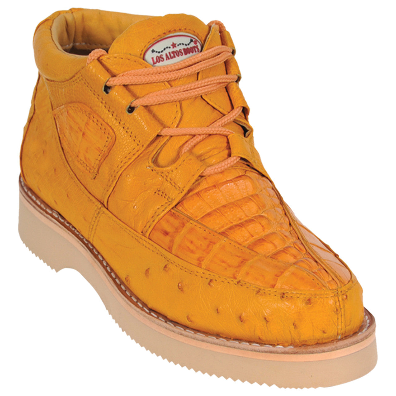 Los Altos Casual Buttercup Caiman & Ostrich Skin Sneakers Yellow Gold 1   - from alligatorwarehouse.com