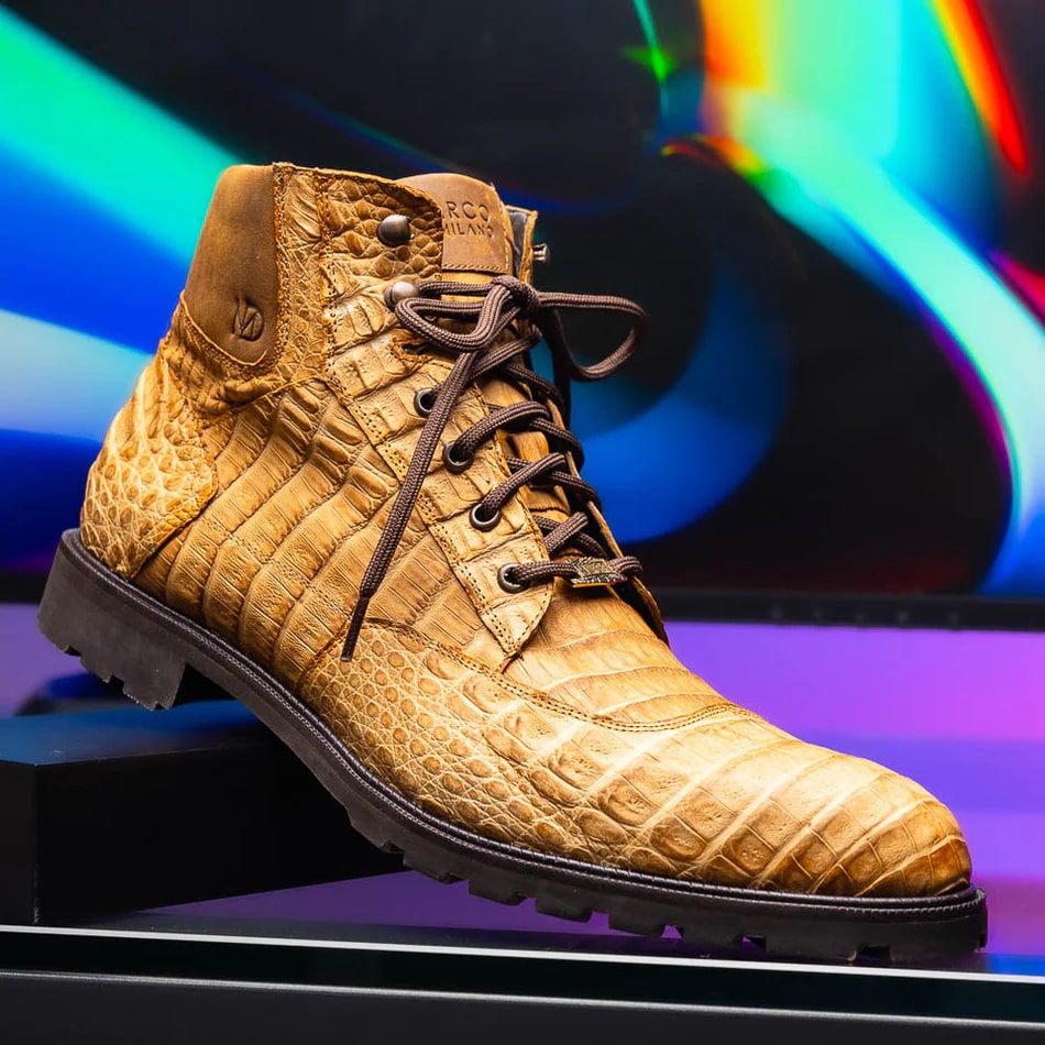 Marco Di Milano Leoni Men's Shoes Oil Orix Genuine Caiman Crocodile Rugged Boots 5 LEONI_CAIMAN FUSCUS_OIL ORIX_8.5  - from alligatorwarehouse.com