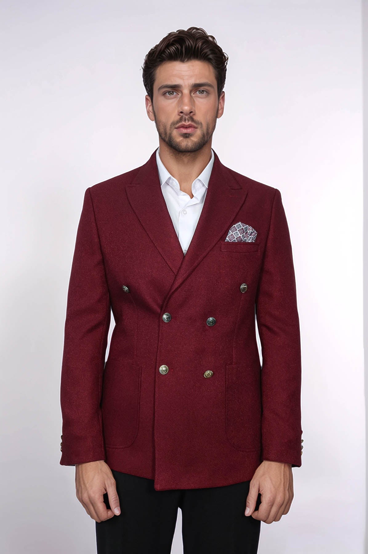 Mens Burgundy Slim Fit Blazer – Sharp Double Breasted Design 1   - from alligatorwarehouse.com
