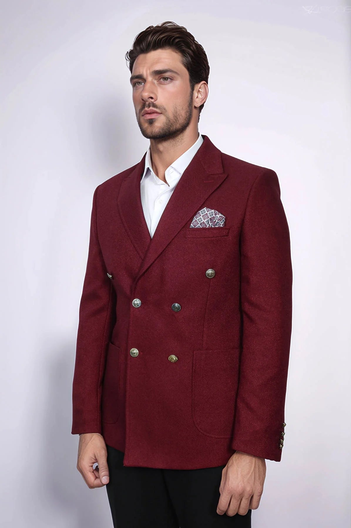 Mens Burgundy Slim Fit Blazer – Sharp Double Breasted Design 2   - from alligatorwarehouse.com