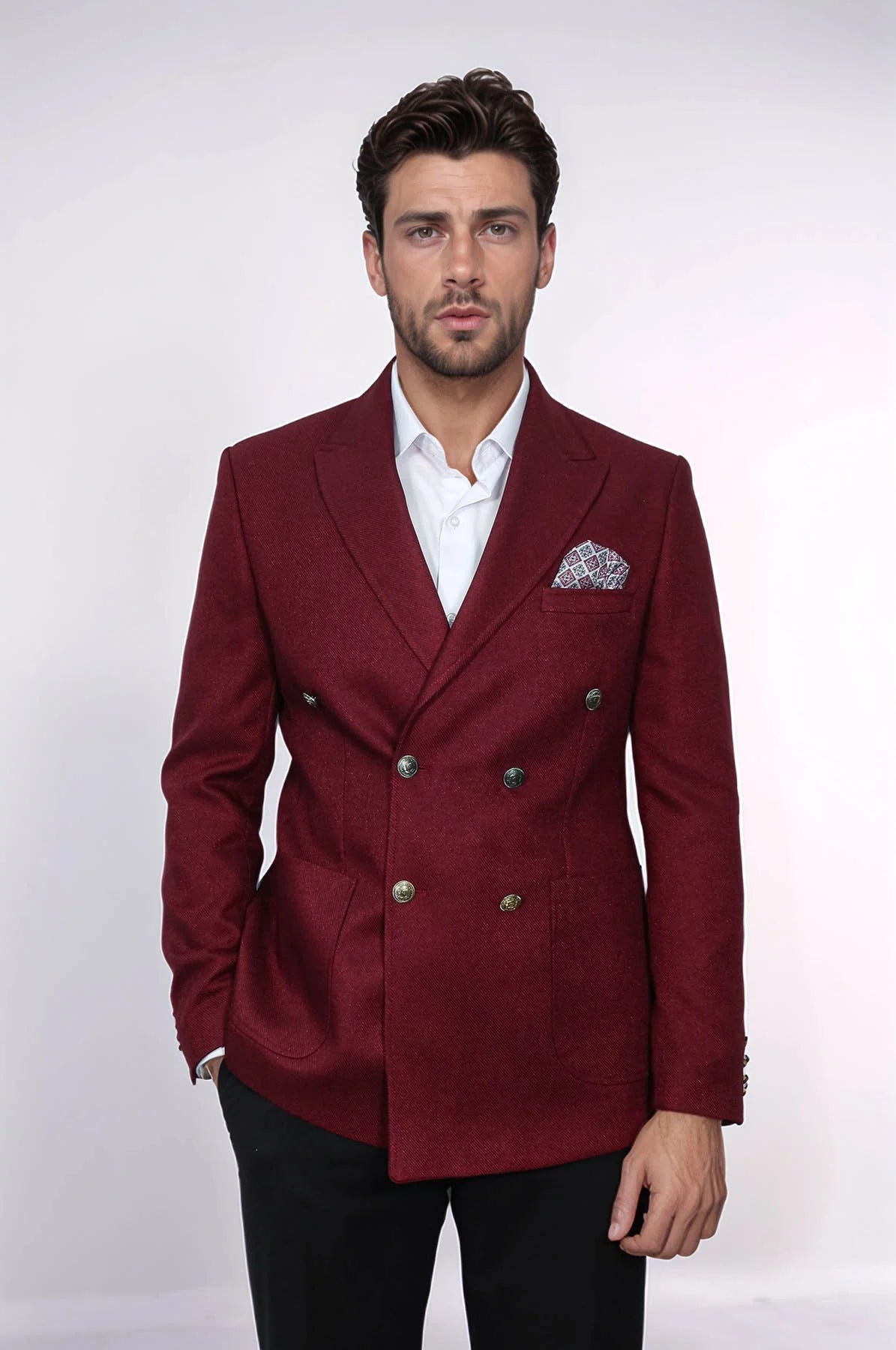 Mens Burgundy Slim Fit Blazer – Sharp Double Breasted Design 3   - from alligatorwarehouse.com