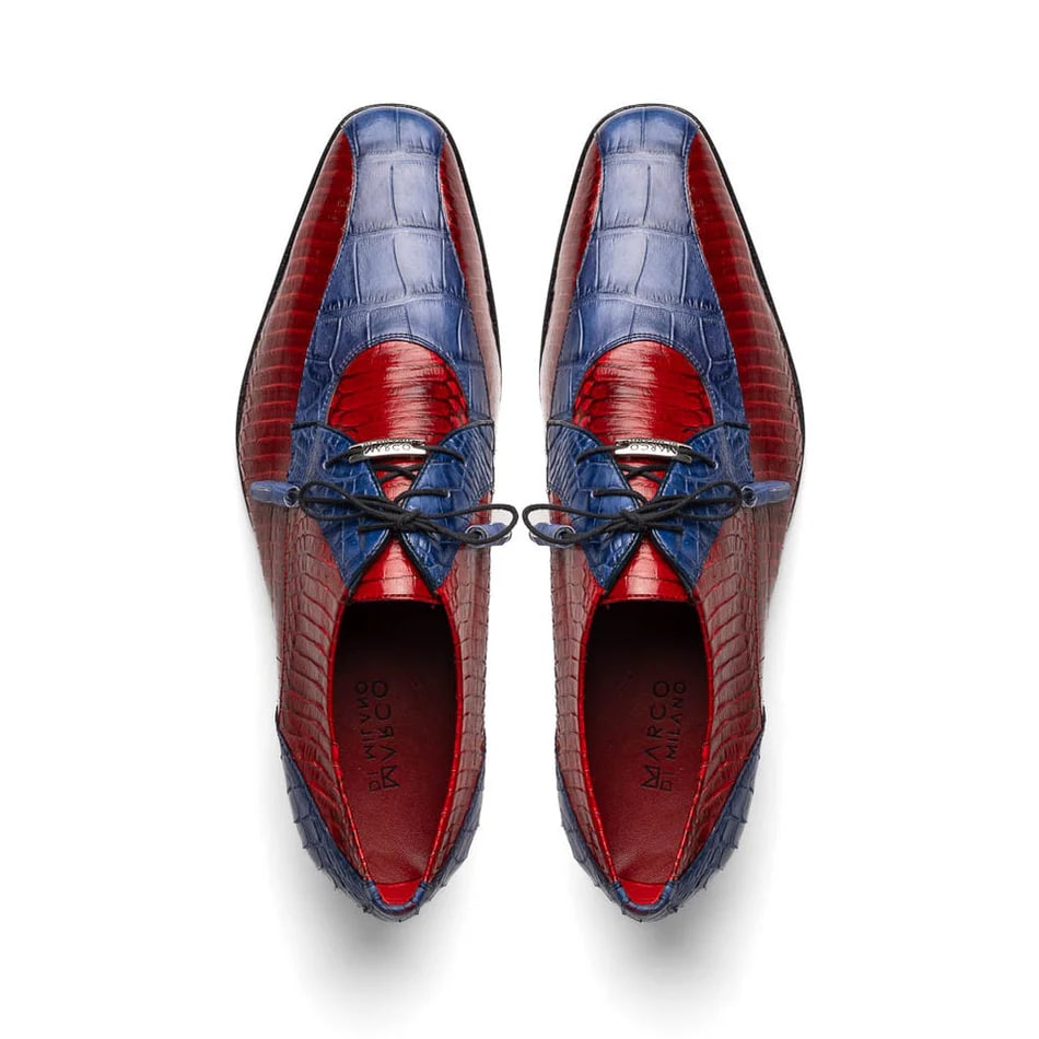 Marco Di Milano Moncalieri Navy & Red Genuine Alligator / Cobra Skin Dress Derby Oxfords 4 MONCALIERI_ALLIGATOR-COBRA_NAVY-RED_8  - from alligatorwarehouse.com