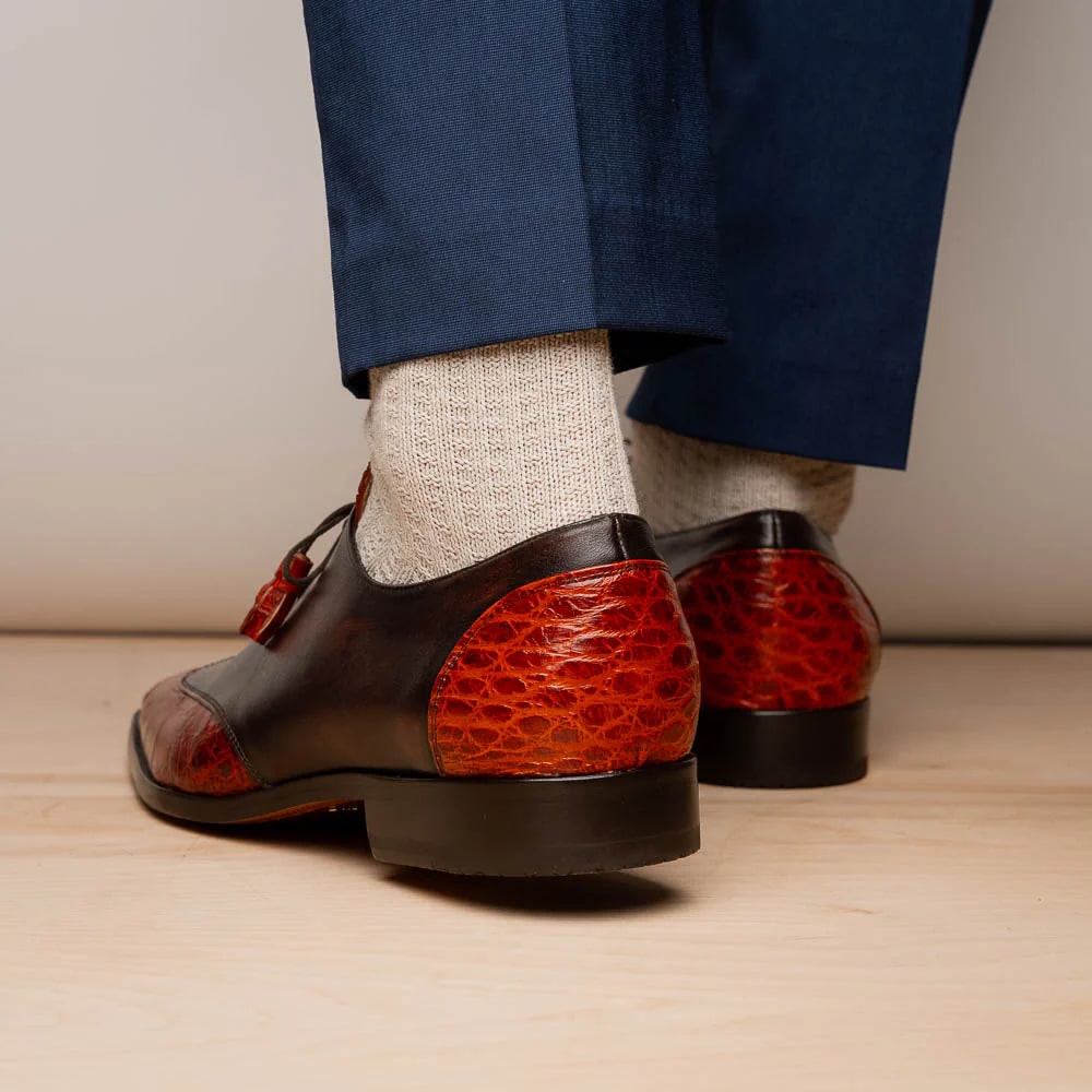 Marco Di Milano Anzio Exotic Alligator & Calfskin Leather Cognac Oxfords 5 ANZIO_ALLIGATOR_COGNAC_8  - from alligatorwarehouse.com