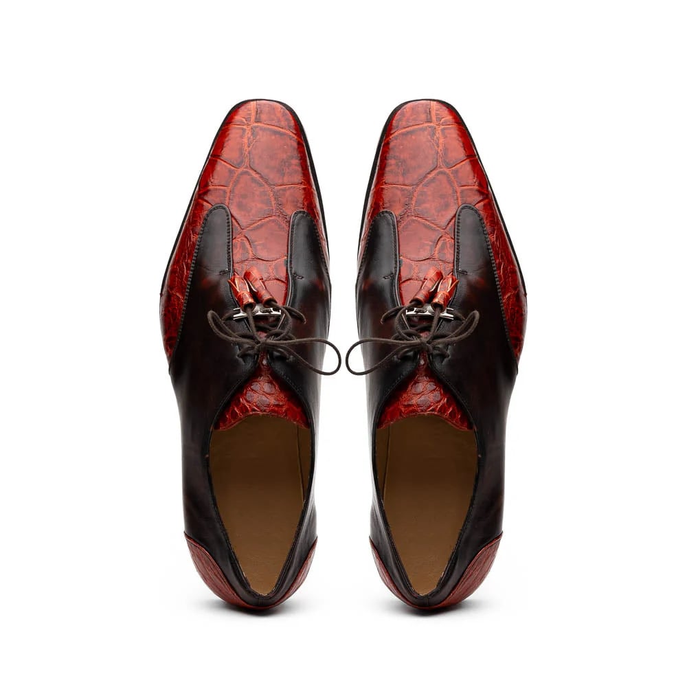 Marco Di Milano Anzio Exotic Alligator & Calfskin Leather Cognac Oxfords 8 ANZIO_ALLIGATOR_COGNAC_8  - from alligatorwarehouse.com
