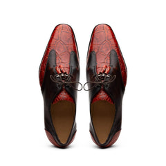 Marco Di Milano Anzio Exotic Alligator & Calfskin Leather Cognac Oxfords