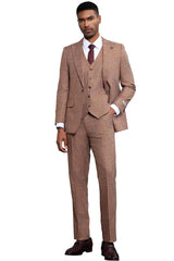 Men's Stacy Adams Vested Sharkskin Weave Pattern Suit in Light Rust