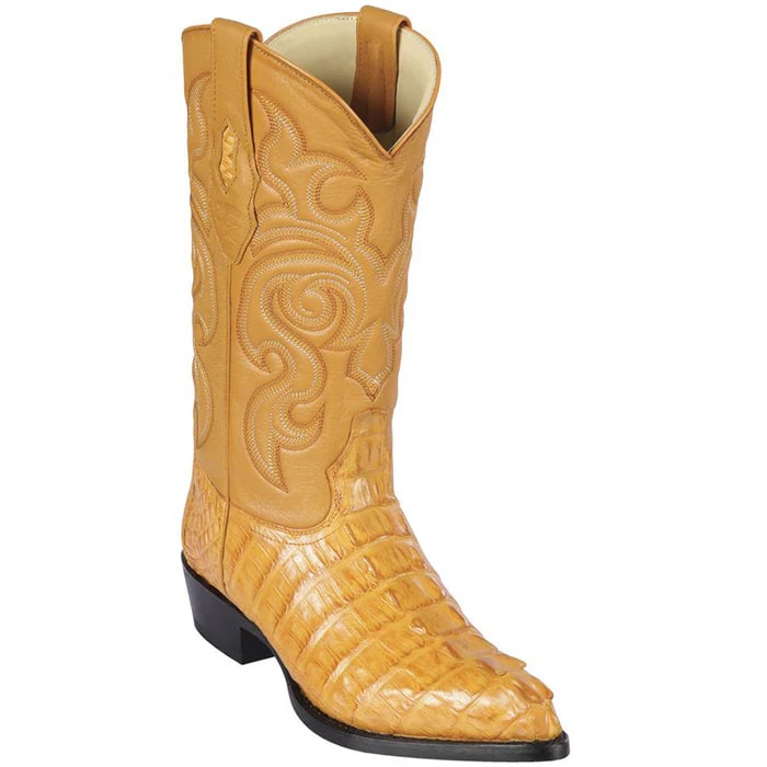J Toe Cowboy Boots - J Toe Western Boots - Los Altos Boots - Mens Yellow Gold Dress Cowboy Boot - Low Priced Buttercup Caiman Tail J-Toe Western Boots- in Buttercup 1   - from alligatorwarehouse.com