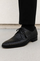 Marco Di Milano Lacio Men's Shoes Black Genuine Caiman Crocodile Dress Derby Oxfords