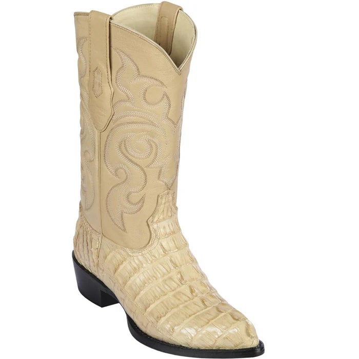 J Toe Cowboy Boots - J Toe Western Boots - Los Altos Boots - Mens Dress Cowboy Boot - Low Priced Caiman Tail Cowboy Boots J-Toe - in Oryx
