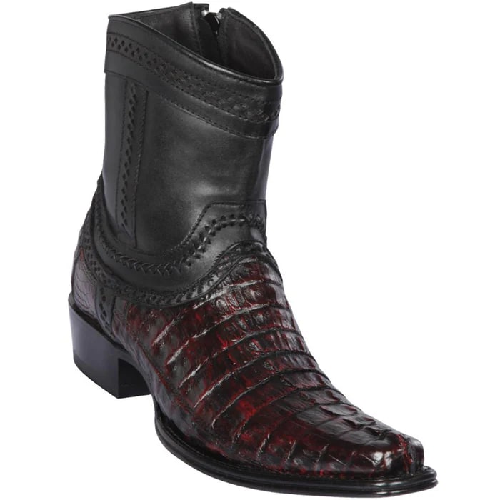 Los Altos Boots - Mens Dress Cowboy Boot - Low Priced Caiman Tail Mens European Square Toe Boots - in Black Cherry 1   - from alligatorwarehouse.com