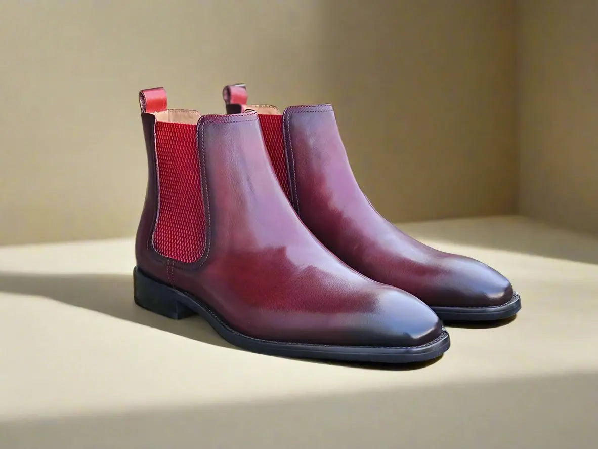 Calfskin Leather Chelsea Boot 1 KB509-30Burgundy8  - from alligatorwarehouse.com
