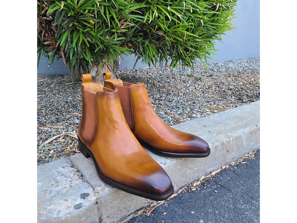 Calfskin Leather Chelsea Boot 7 KB509-30Burgundy8  - from alligatorwarehouse.com